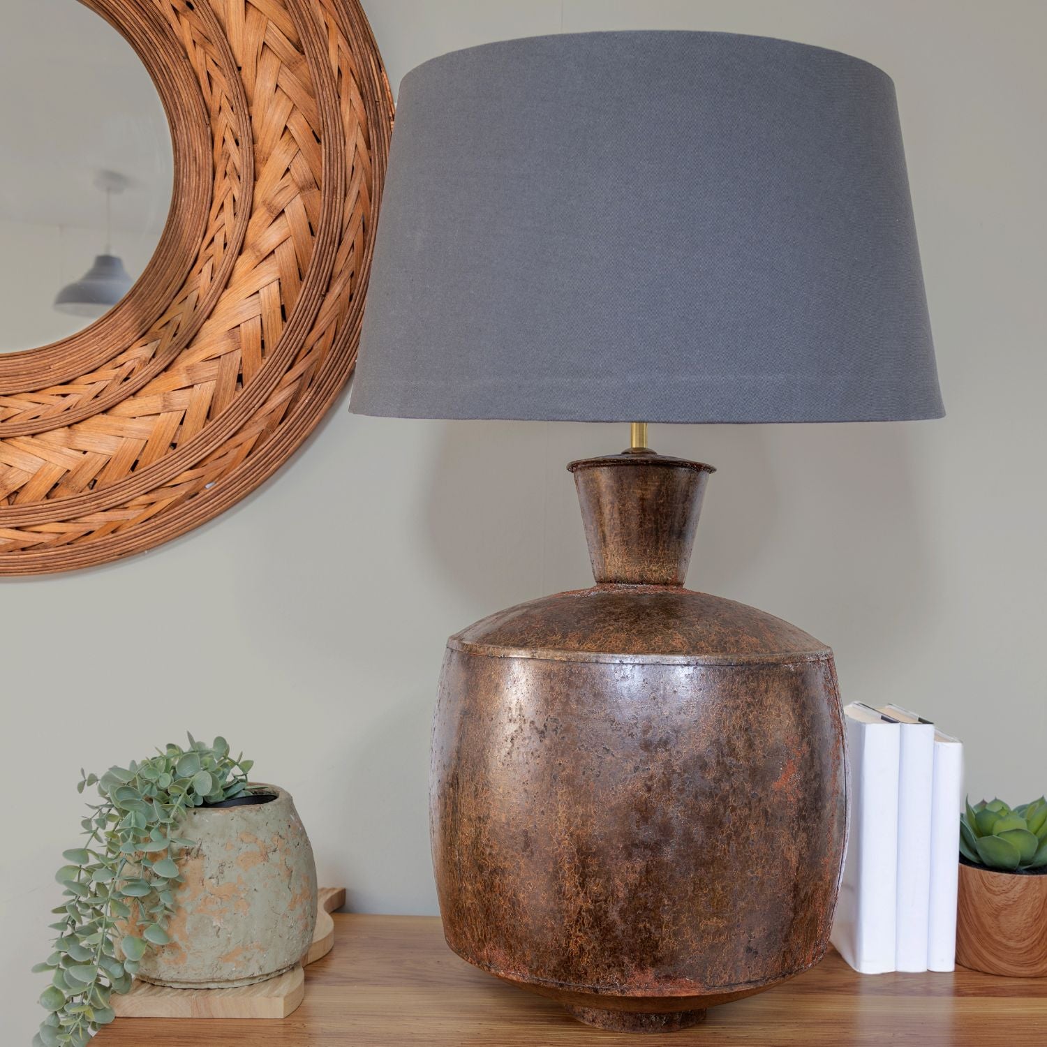 Bronze Iron Table Lamp with Linen Shade